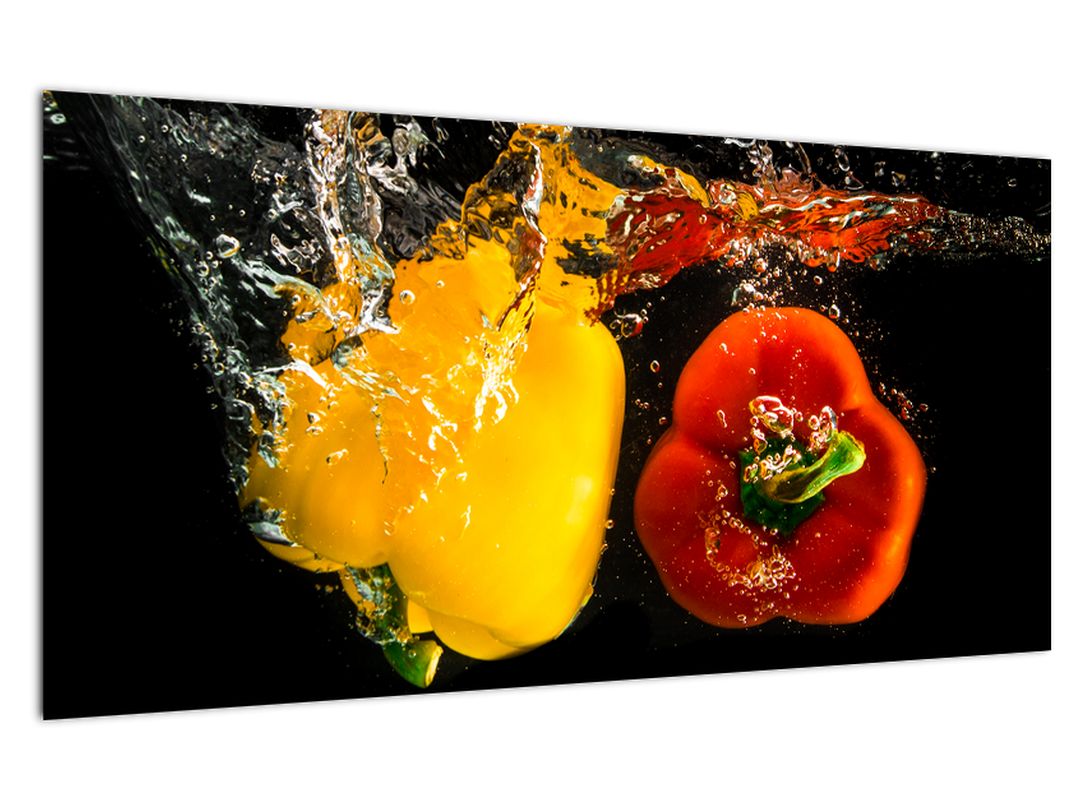 Skleněný obraz - papriky ve vodě (V020224V10050GD)