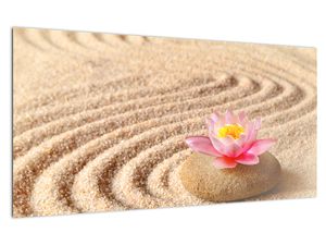 Skleněný obraz kamene s květinou na písku (V020864V10050GD)