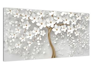 Sklenený obraz bieleho stromu s kvetinami (V020977V10050GD)