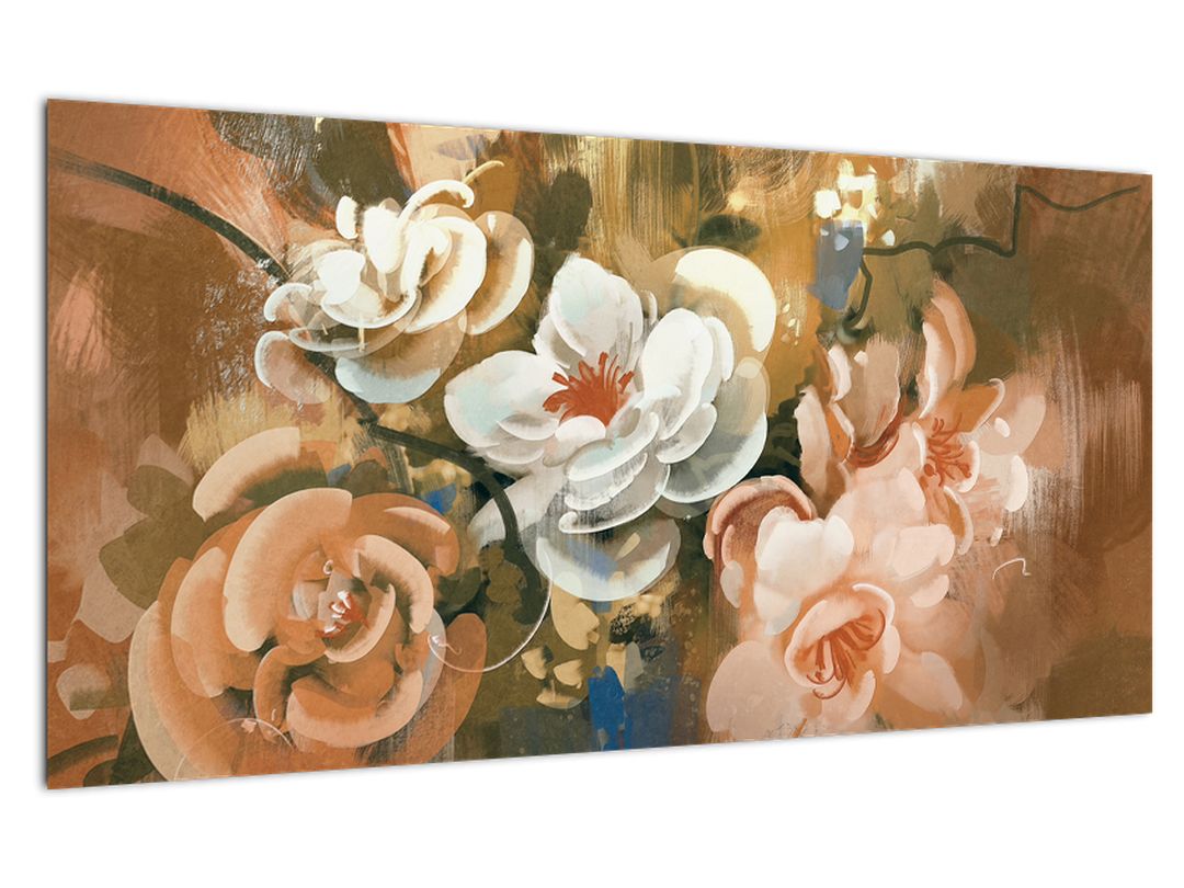 Tablou pe sticlă - Buchet de flori pictat (V022001V10050GD)
