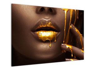 Schilderij - Vrouw met gouden lippen