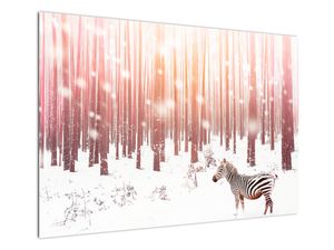 Schilderij - Zebra in besneeuwd bos