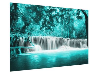 Bild auf Leinwand - Blauer Wasserfall