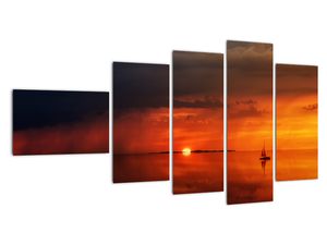 Obraz západu slunce s plachetnicí