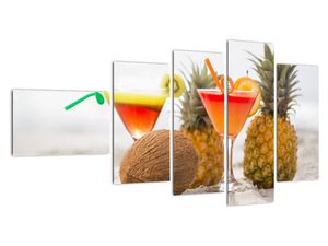 Obraz ananasów i szklanek na plaży