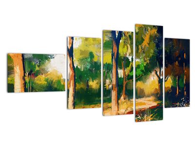 Erdő képe a nyári napsütésben, festmény