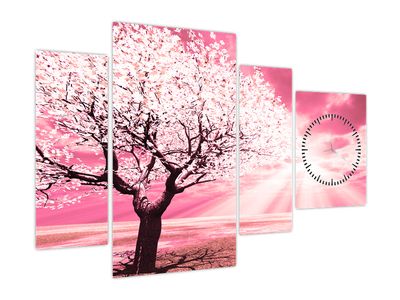 Rožnata slika drevesa (z uro)