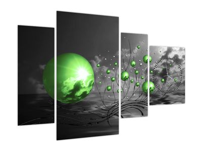 Obraz zelených abstraktných gulí (s hodinami)