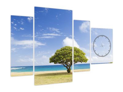 Slika plaže s drvetom (sa satom)