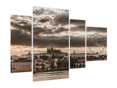 Obraz - zamračená Praha (s hodinami)