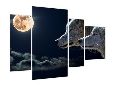 Tablou cu lupi în lună (cu ceas)