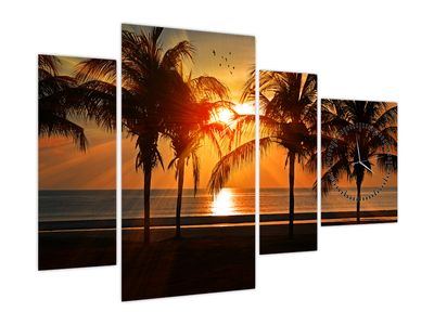 Tablou cu palmier în apus de soare (cu ceas)