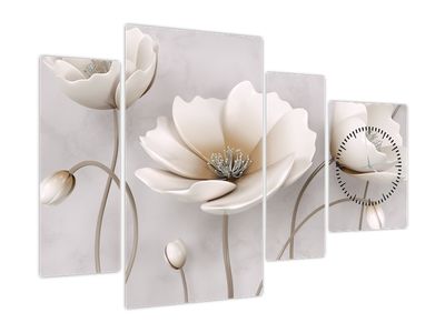 Schilderij - Witte bloemen (met klok)