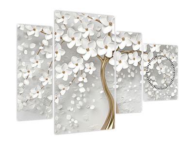 Fehér fa virágokkal képe (órával)