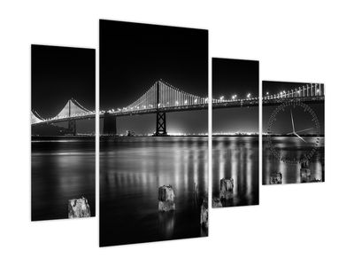 Obraz - Černobílý most (s hodinami)