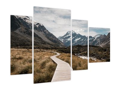 Obraz - Chodnik w dolinie góry Mt. Cook (z zegarem)