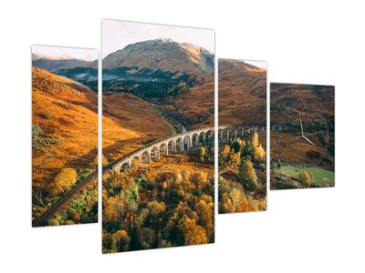Obraz mostu ve skotském údolí (s hodinami)