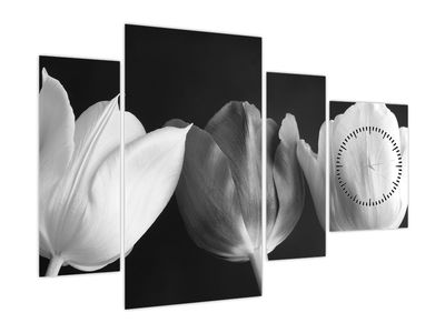 Slika - Črnobeli cvetovi tulipanov (z uro)