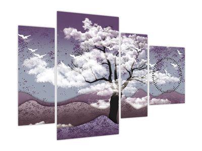 Slika - Drevo v oblakih (z uro)
