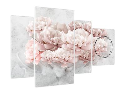 Slika - Rožnato cvetje na steni (z uro)