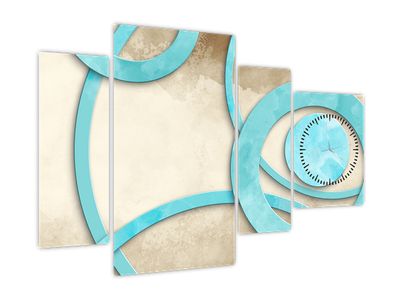 Obraz - Niebieskie koła na akwareli (z zegarem)