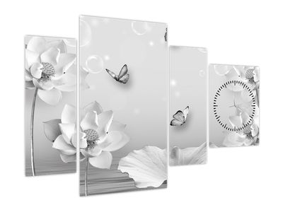 Obraz - Kvetinový dizajn s motýlikmi (s hodinami)
