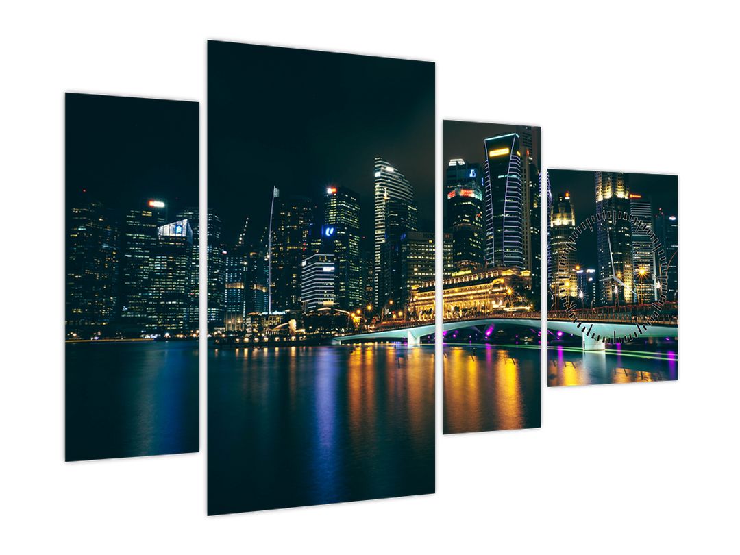 Obraz nočního Singapuru (s hodinami) (V022668V11075C)