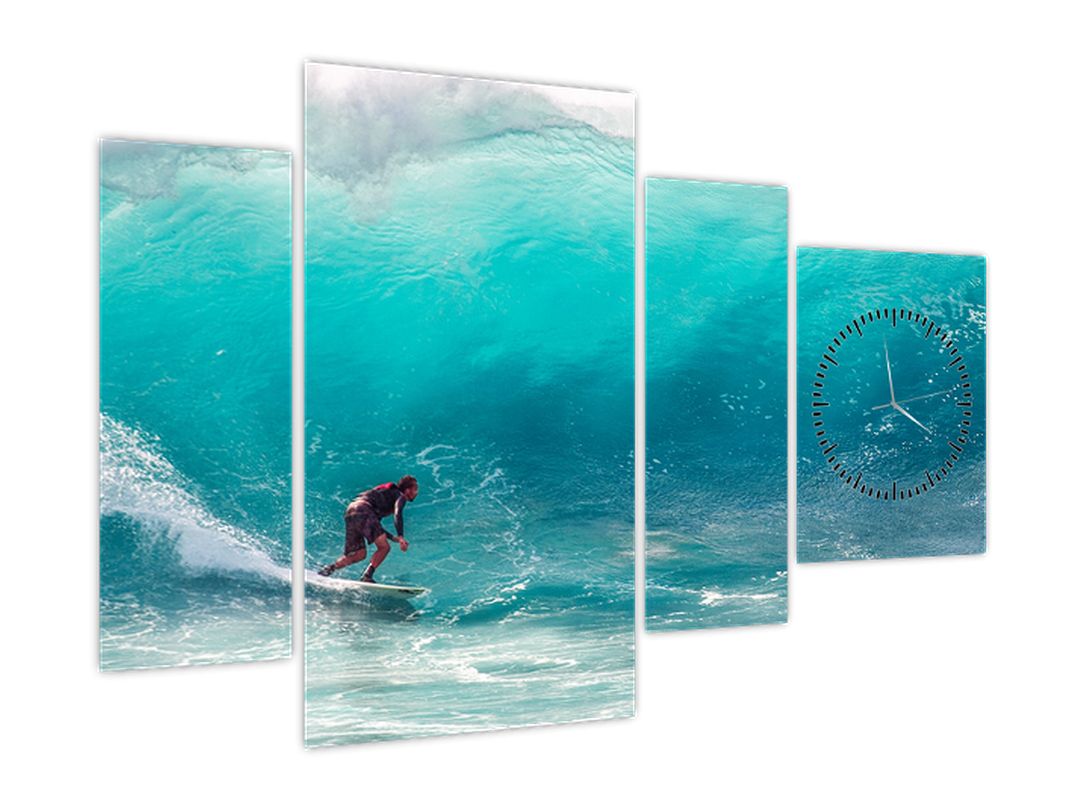 Obraz surfaře ve vlnách (s hodinami) (V022714V11075C)