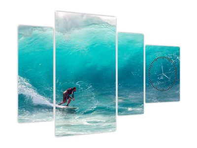 Obraz surferov vo vlnách (s hodinami)