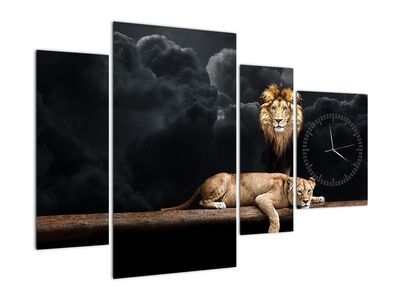 Slika - Lev in levinja v oblakih (sa satom)
