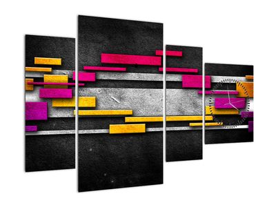 Obraz barevné abstrakce na černém pozadí (s hodinami)