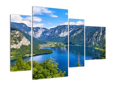 Obraz - Halštatské jezero, Hallstatt, Rakousko (s hodinami)