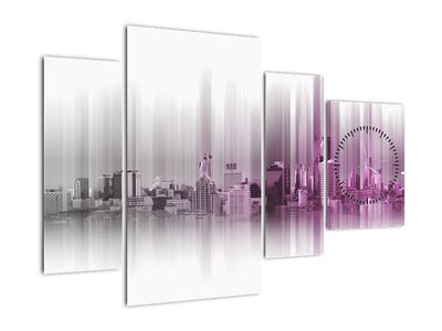 Slika - Panorama mesta, rožnato-siva (z uro)