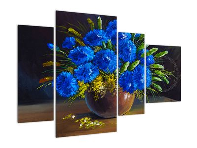Tablou - Flori albastre în vază (cu ceas)
