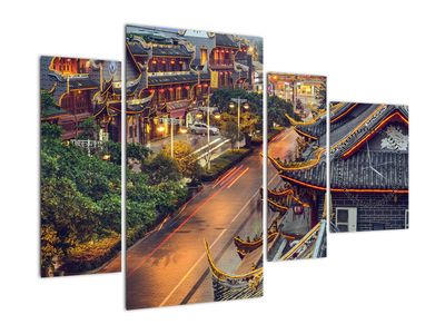 Schilderij - Qintai Road, Chengdu, China (met klok)