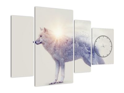 Obraz - Arktický vlk zrkadliaci divokú krajinu (s hodinami)
