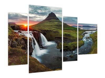 Obraz - Kirkjufell o zachodzie słońca (z zegarem)