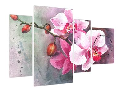 Obraz - Orchideje, aquarel (s hodinami)