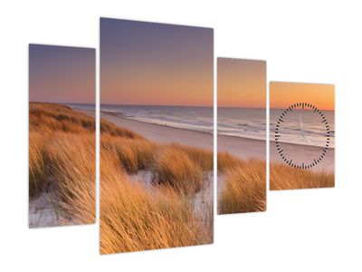 Bild auf Leinwand - Strand bei Sonnenuntergang (mit Uhr)