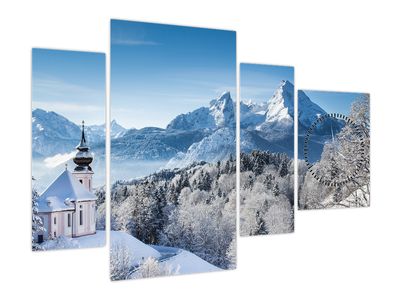 Bild auf Leinwand - Ein Blick in die Winterlandschaft (mit Uhr)