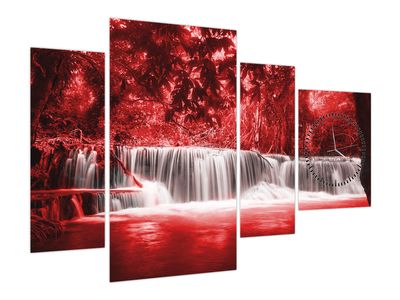 Bild auf Leinwand - Wasserfall, rot (mit Uhr)