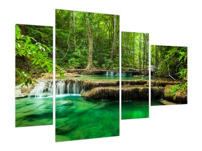 Bild auf Leinwand - Grüner Wasserfall (mit Uhr)