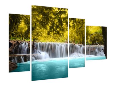 Bild auf Leinwand - Wasserfall, mit leuchtenden Farben (mit Uhr)