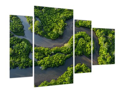 Bild auf Leinwand - Waldlandschaft mit Fluss (mit Uhr)