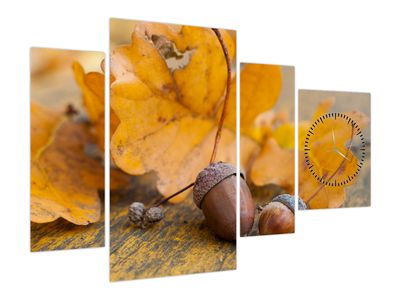 Bild auf Leinwand - Herbst Eicheln (mit Uhr)