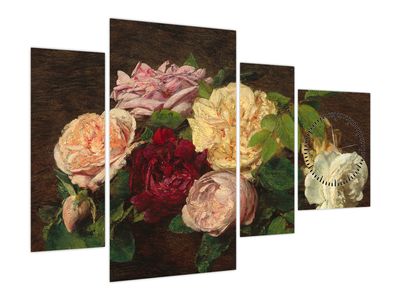 Obraz - Henri Fantin-Latour, Roses de Nice on a Table, reprodukcia (s hodinami)