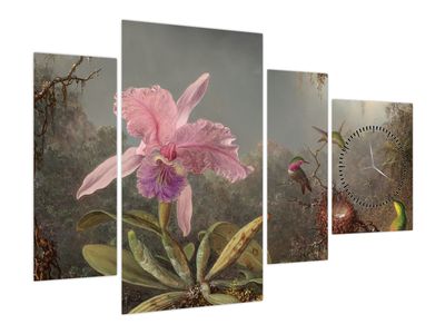 Kép - Martin Johnson Heade, Cattleya Orchid and Three Hummingbirds, reprodukciók (órával)