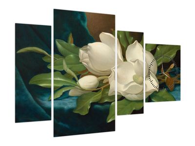 Kép - Martin Johnson Heade, Giant Magnolias on a Blue Velvet Cloth, reprodukciók (órával)