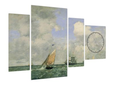 Obraz - Eugène Boudin, Ships and Sailing Boats Leaving Le Havre, reprodukcje (z zegarem)