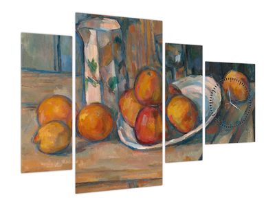 Obraz - Paul Cézanne, Still Life with Milk Jug and Fruit, reprodukcje (z zegarem)